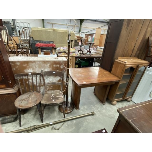 220 - Bentwood chair 45W , oak chair 42W, Art Deco walnut draw leaf table 96H 98W 75D, oak glazed bookcase... 