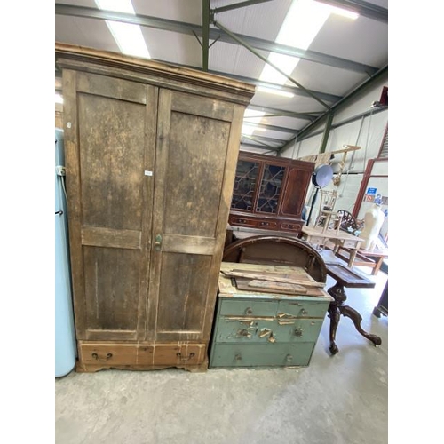 224 - Victorian pine wardrobe 203H 100W 59D and 2 over 2 chest 73H 95W 53D (both sold as seen)