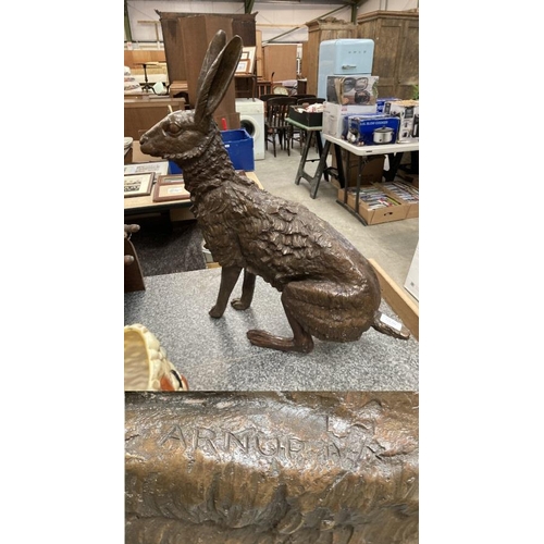 281 - Sally Arnup FRBS, ARCA (1930-2015) bronze seated hare, signed Arnup IV/X (61cm tall. approx. 16.3kg)