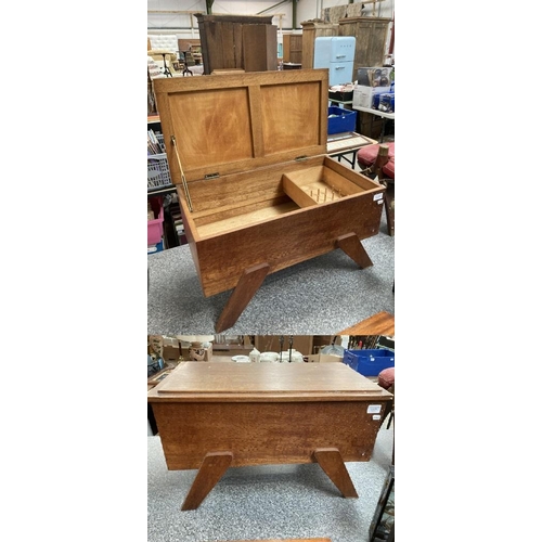 285 - Mid Century teak sewing box 66W 34H 36D (damage to one side)