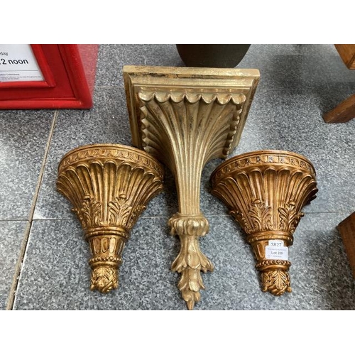 289 - 3 gilt wall brackets (2 are matching)