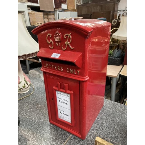 290 - George VI style red post box with 2 keys 58H 30W 36D