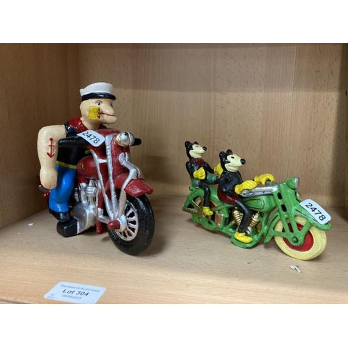 304 - Cast Popeye on motorbike & cast Mickey Mouse on motorbike