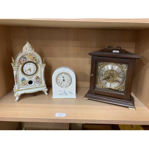 306 - Metamec mantle clock, Aynsley mantle clock & Dresden design Sandizell West German clock with pendulu... 