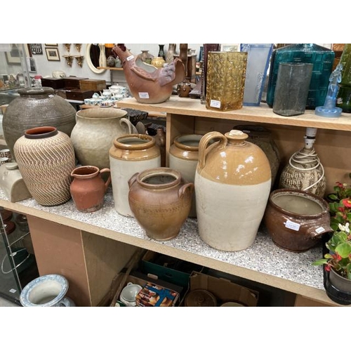 492 - Collection of stoneware vases, jars, table lamp etc.