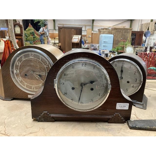 504 - 3 mantle clocks Inc. Bakelite Enfield (glass cracked) Smiths etc.