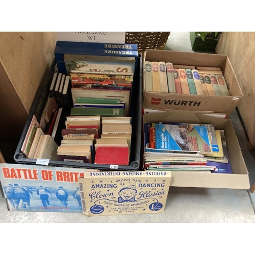 519 - 3 boxes of OS maps, books Inc. James Herriot, children’s annuals, Oliver Twist, Battle of Britain et... 