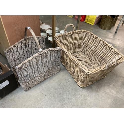 529 - 2 wicker fireside log baskets 60W 46D 31H & 42W 28D 35H