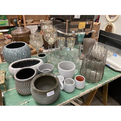 543 - Assorted planters, candle holders, bottles etc