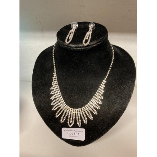 567 - Diamante Art Deco style necklace with matching earrings