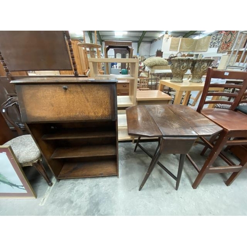 66 - Oak Larkin bureau 102H 69W 22D  and a Victorian mahogany drop leaf occasional table 70H 66W 55D