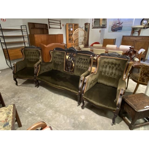 80 - Victorian 3 piece salon suite (2 x chairs 69W, settee 137W)