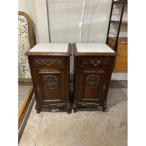 81 - Pair of French marble topped pot cupboards 78H 45W 41D