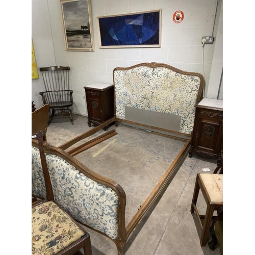 82 - French upholstered double bed frame with side rails