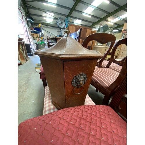 107 - Pair of mahogany side chairs, Victorian oak wine cooler with lead liner and copper lion handles and ... 