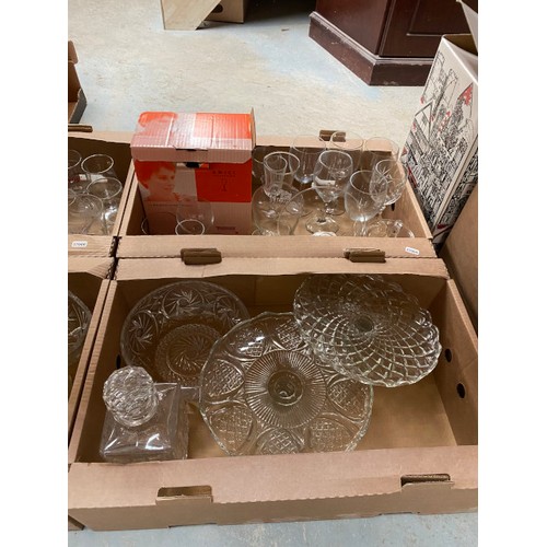 522 - 6 boxes of mixed glassware Inc. Swarovski crystal animals, cake stands, wine glasses, cut glass deca... 