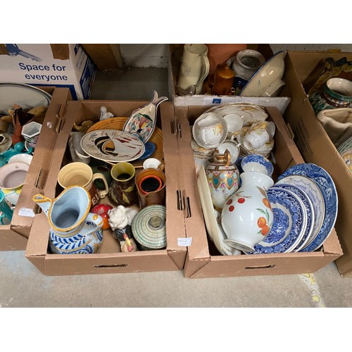 514 - 10 good boxes of ceramics inc. West German Pottery, blue & white, oriental, French, Royal Albert tea... 