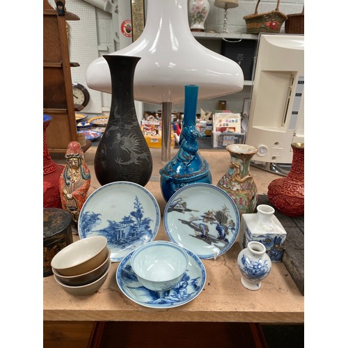 495 - Collection of Chinese & Japanese items Inc. cloisonné, tea bowls, vases, printing block etc.