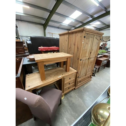 104 - Mexican pine wardrobe 189H 103W 59D, dressing table 77H 128W 55D and chair