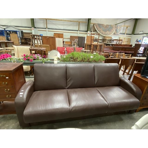 107 - Brown faux leather sofa bed 204W