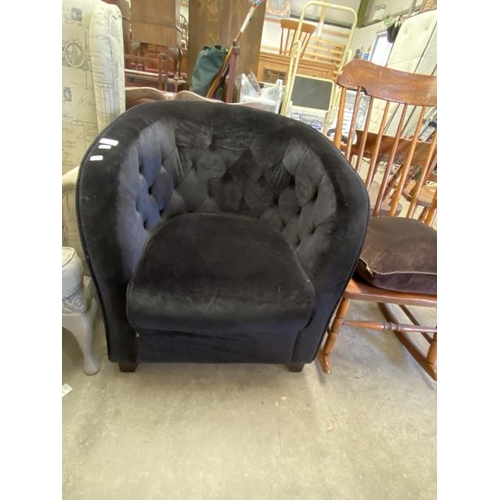 111 - Black velvet upholstered tub chair 71W