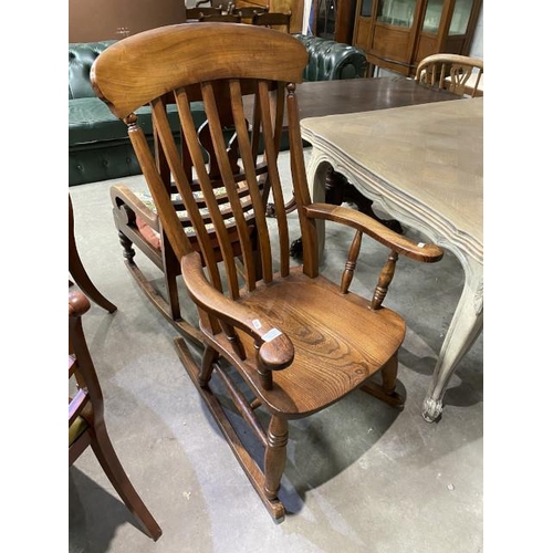 143 - Victorian ash and elm kitchen rocking chair 60W