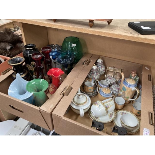 472 - Collectables including art glass, oriental china, Noritake etc., small display cabinet 35W 39H 10D o... 