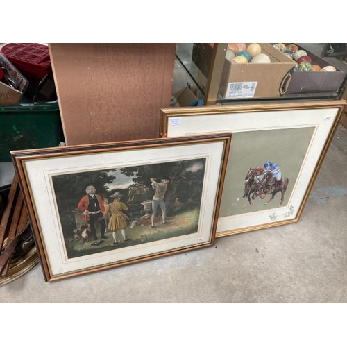 497 - Hand coloured golf certificate (certificate to the back) & Watercolour of polo players by Richard Ca... 