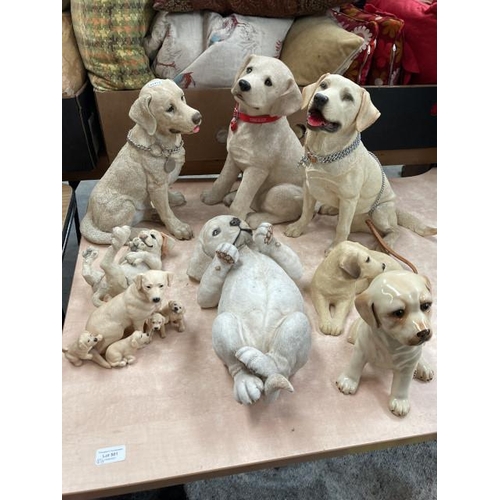 501 - 3 Sandicast sculptures of Labradors and 4 other labrador figures