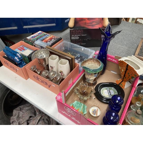 512 - Quantity of collectables incl 2 Brownie Downing ceramics vases, silver plate, Heron Cross Pottery va... 