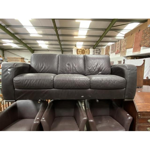 73 - Brown leather Italian Natuzzi 3 seater settee 230W