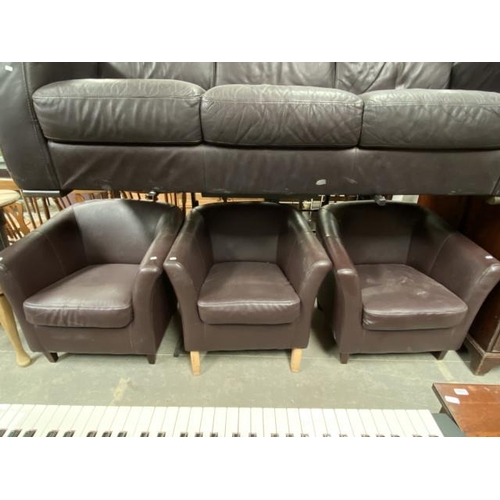 74 - 3 brown leather tub chairs 78W