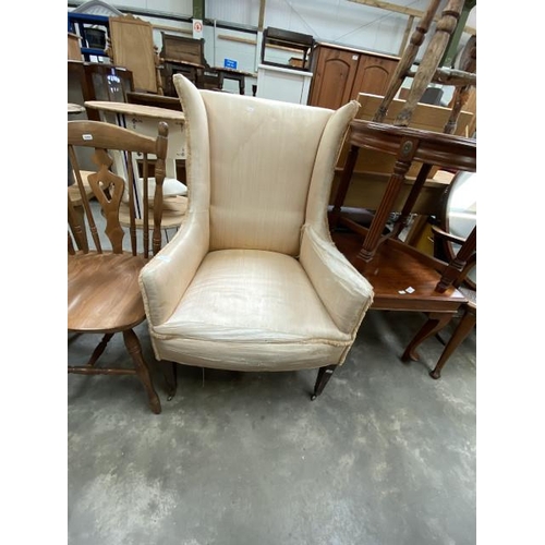 80 - Edwardian upholstered wing armchair 64W (as found)