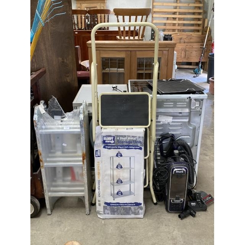 85 - Aluminium folding ladders, step ladders, Shark AZ950UK vacuum (as found) etc