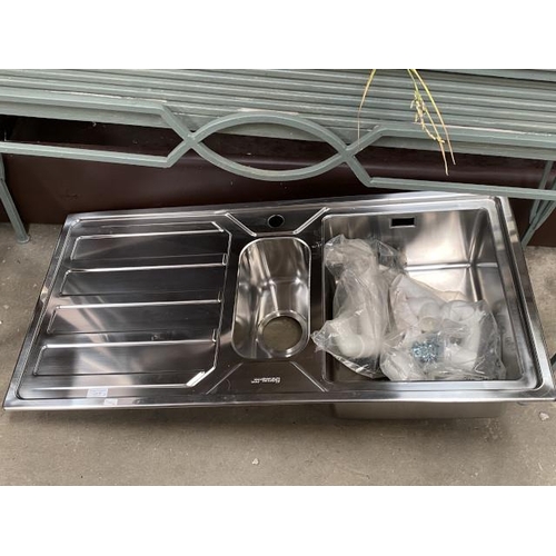 97 - Stainless steel kitchen sink 20H x 100W x  50D (New with plastic fittings)