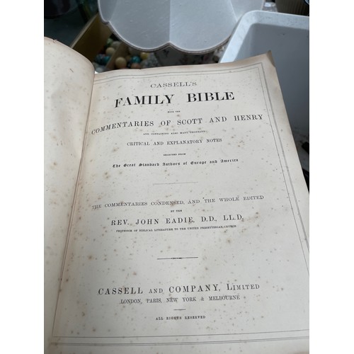 457 - Books; 2 leather bound Holy Bible & The national Family Bible, Hone's year book, East's Reports K.B.... 