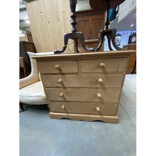 114 - Pine 2 over 3 chest of drawers 95H 101W 53D