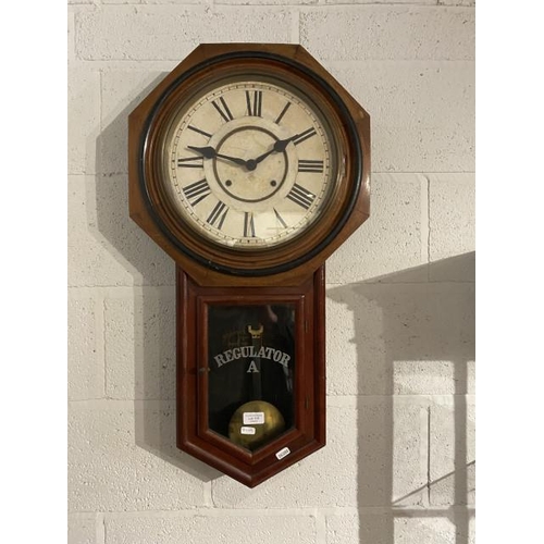 115 - Ansonia Clock Co, New York, USA Regulator A mahogany wall clock with pendulum and key