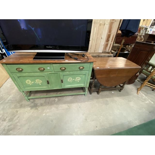 132 - Hand painted oak sideboard and an oak drop leaf table