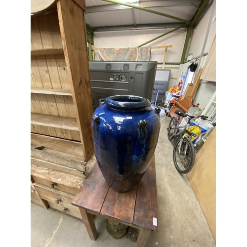 155 - Blue glazed garden planter 70H