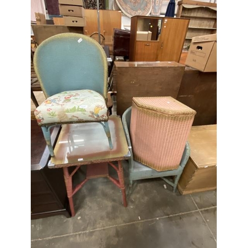 211 - Lloyd Loom Lusty linen box, Lloyd Loom style bedroom chair, child’s chair and an occasional table