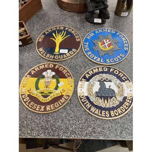 286 - 4 cast HM Armed Forces plaques 24cm diameter