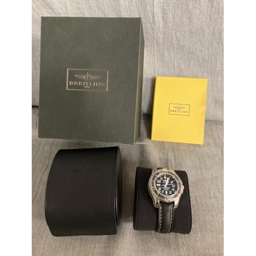 344 - Boxed Breitling Super Ocean 42 Chronometer automatic 5000ft/1500M watch with black leather strap (A1... 