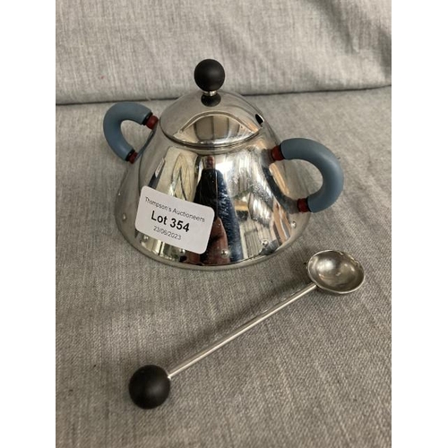 354 - Alessi INOX 18/10 Italian sugar bowl with lid and spoon