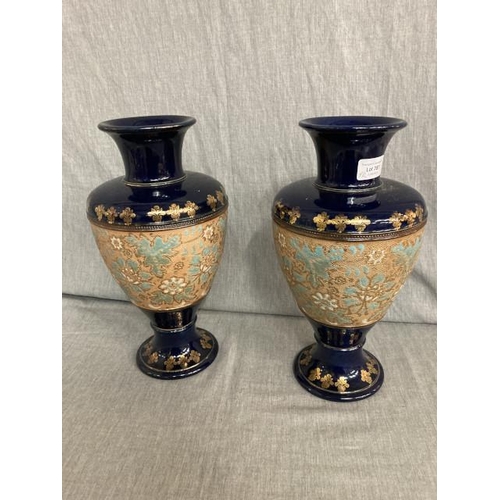 357 - Pair of Royal Doulton cobalt blue and gold vases 33cm high