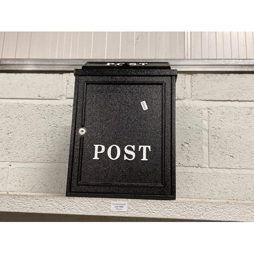 445 - Black metal wall mounted post box (new with key)