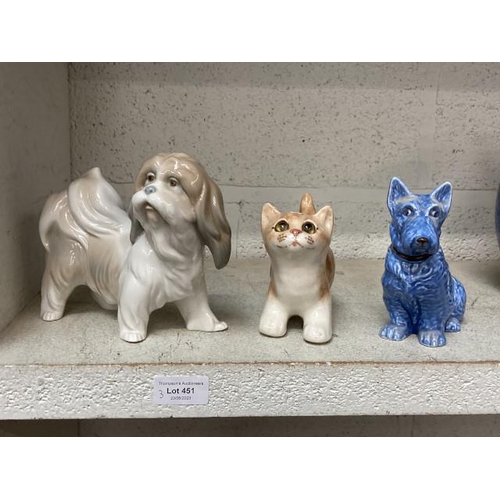 451 - Lladro Lhasa Apso, Sylvac blue Scottish Terrier & Winstanley tabby cat