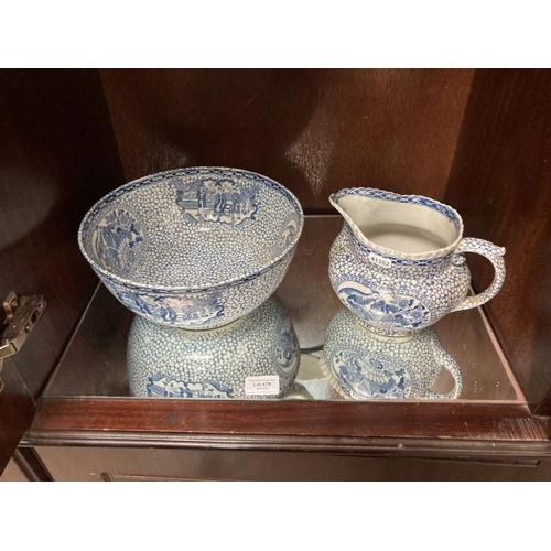 478 - Adams blue & white Chinese pattern wash jug & bowl