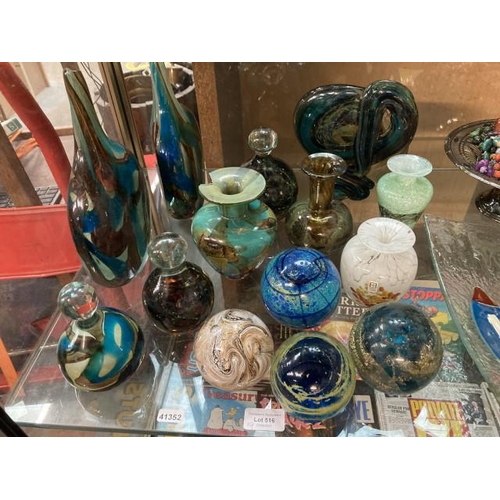 516 - 8 pieces of Mdina glassware & 6 pieces of Mdina style glassware (latter unsigned, one piece as found... 