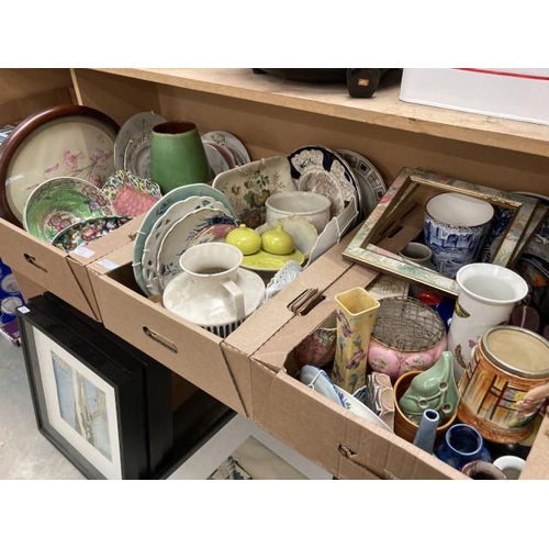 523 - 3 boxes of vintage ceramics inc. Maling, Hornsea, Wade, ribbon plates, studio etc.